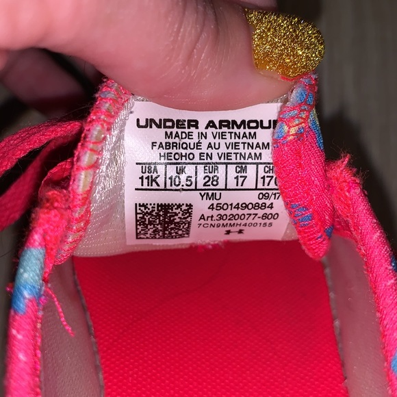 Under Armour neon pink turquoise floral girls 11 athletic shoes - Picture 7 of 7
